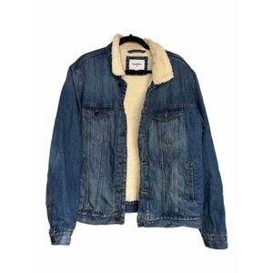 Goodfellow & Co Mens Sherpa Lined Denim Trucker Jacket Medium Wash Blue Large